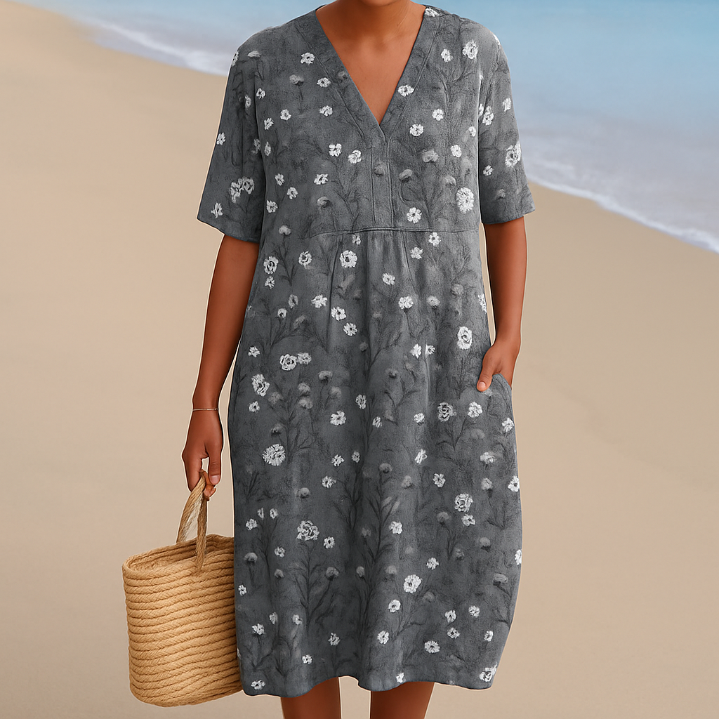 Dubois™ | Robe Grise à Fleurs Blanches