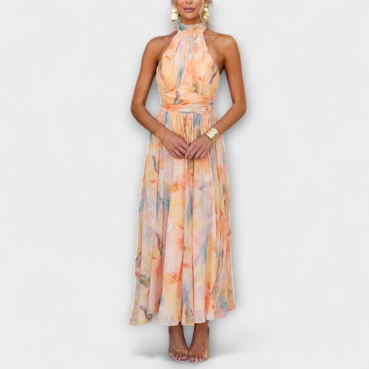 Élodie – Robe Longue Aquarelle Dos Nu