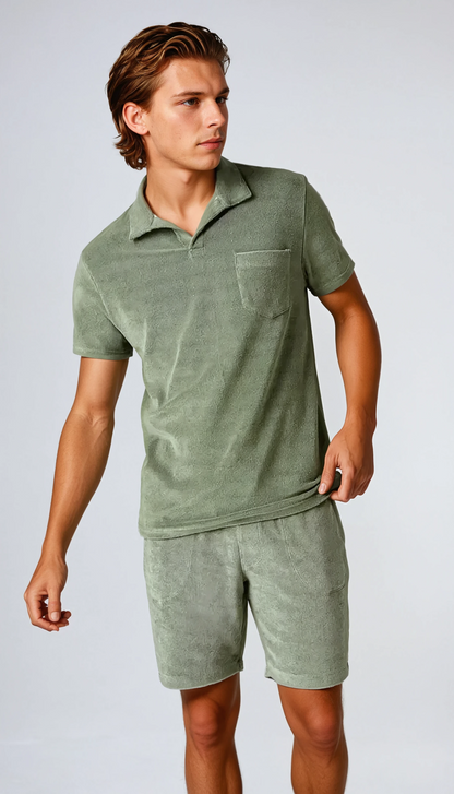 Polo en Tissu Éponge Vert Olive