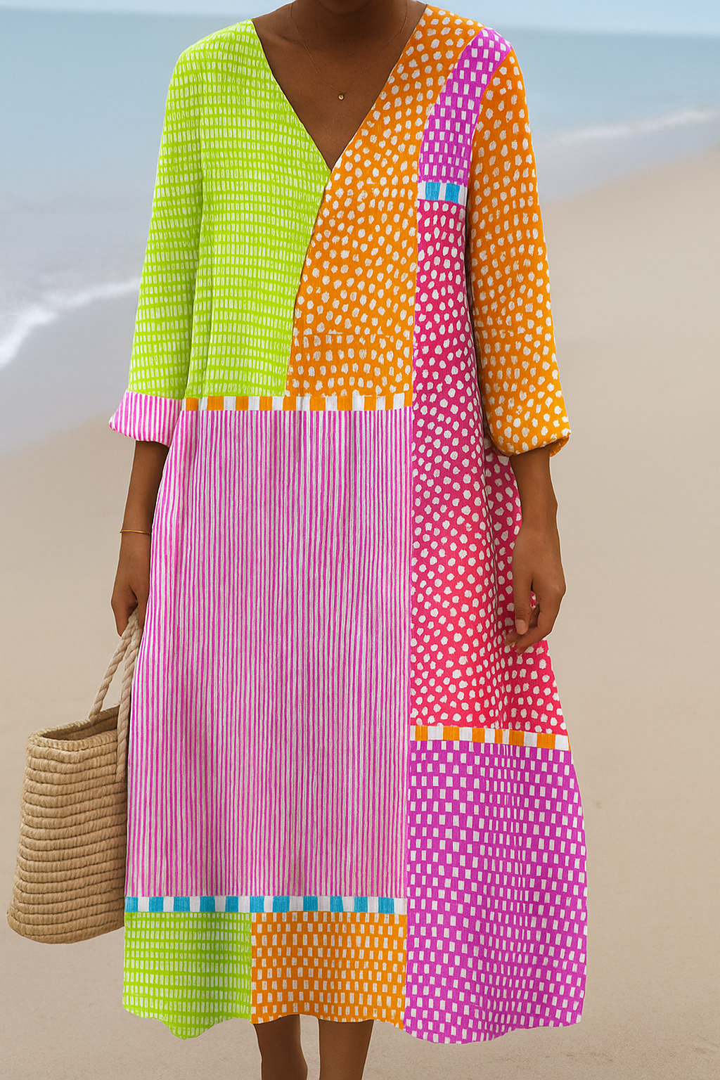 Dubois™ | Robe Patchwork Multicolore à Pois et Rayures