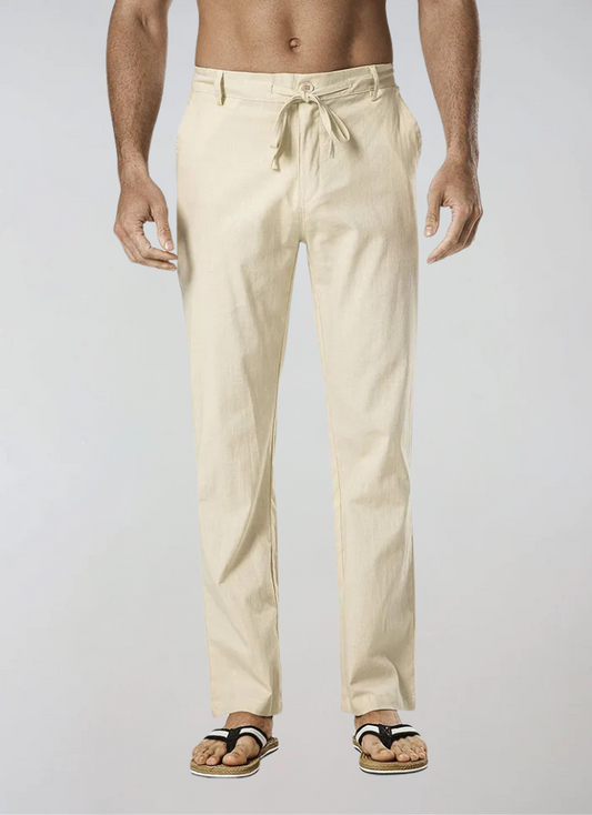 Pantalon en Lin Beige avec Cordon