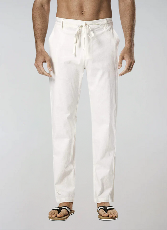 Pantalon en Lin à Cordon - Blanc