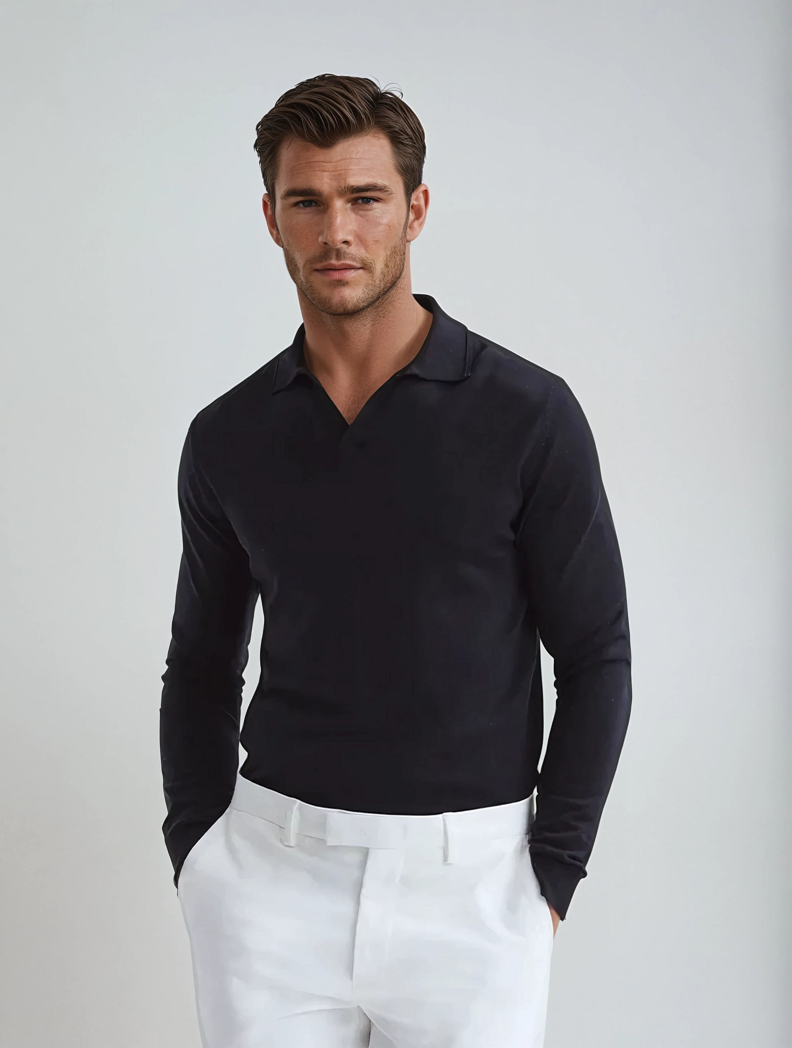 Dubois™| Polo Manches Longues Sans Boutons Noir