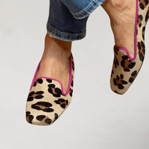 Dubois™| Mocassins en suède synthétique imprimé avec liseré rose